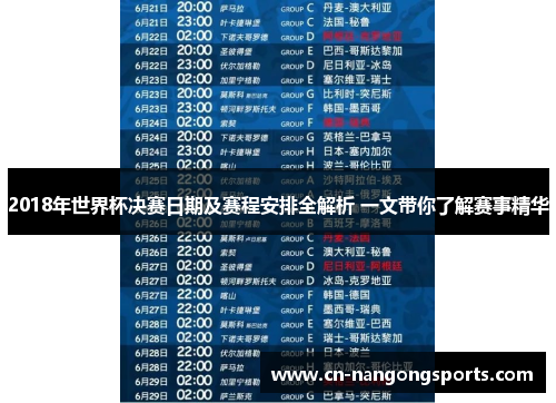 2018年世界杯决赛日期及赛程安排全解析 一文带你了解赛事精华